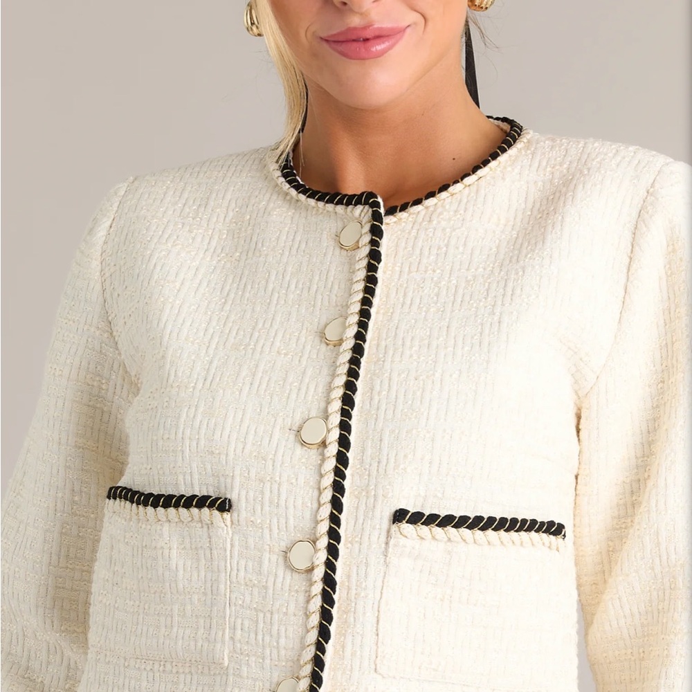 Aqua Elegant Cream Jacket with Black Trim